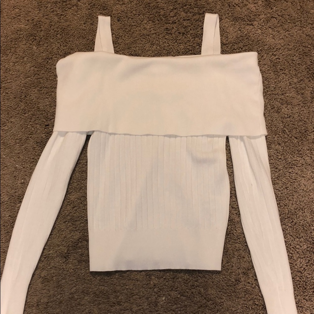 White off the shoulder strapped long sleeve